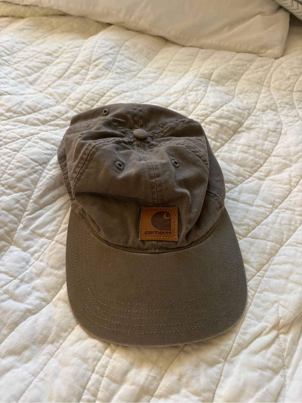 Carhartt Taupe Canvas Cap with Leather Logo Patch